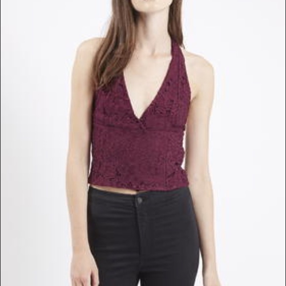 TOPSHOP Halter/Halterneck Lace Top